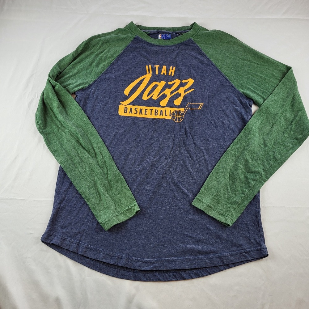 Utah Jazz Basketball Raglan Shirt NBA Large Heather Navy Blue & Green